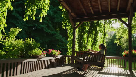 woman relaxing on a swing on a porch