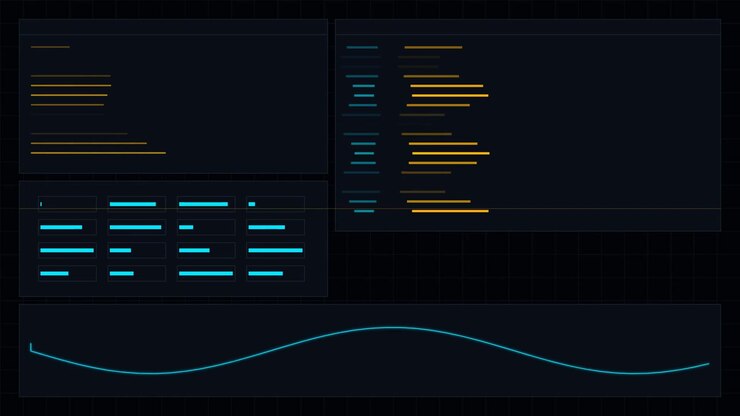 Digital Dashboard Interface with Animated Data Visualization and Waveform