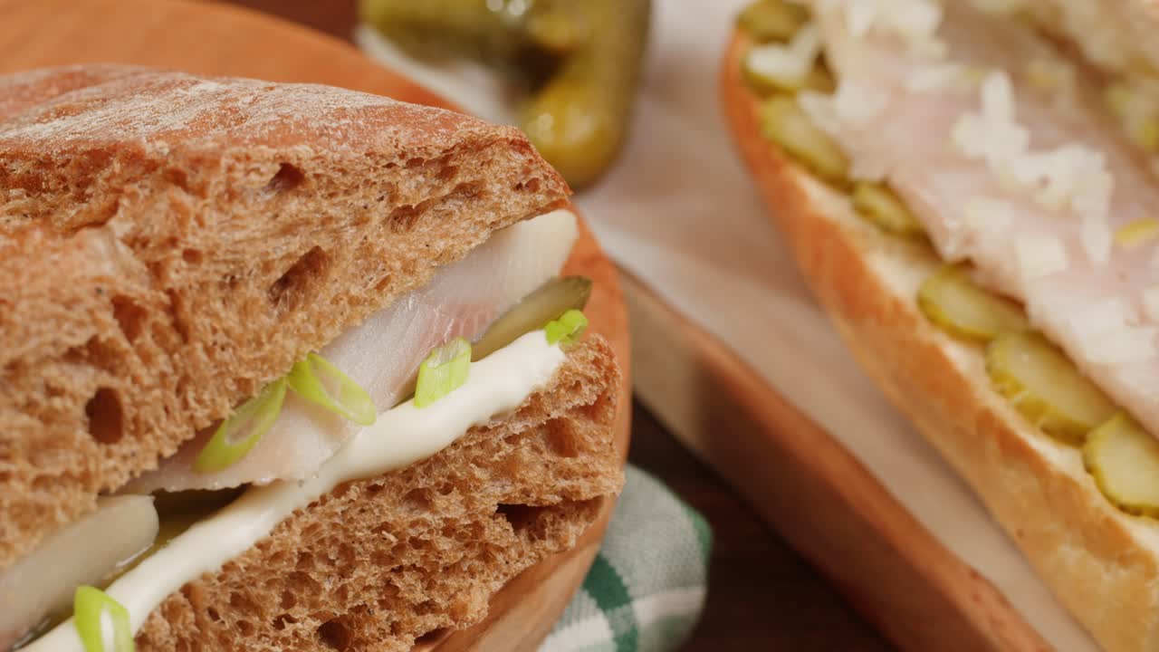 Close-up of Smoked Fish Sandwiches