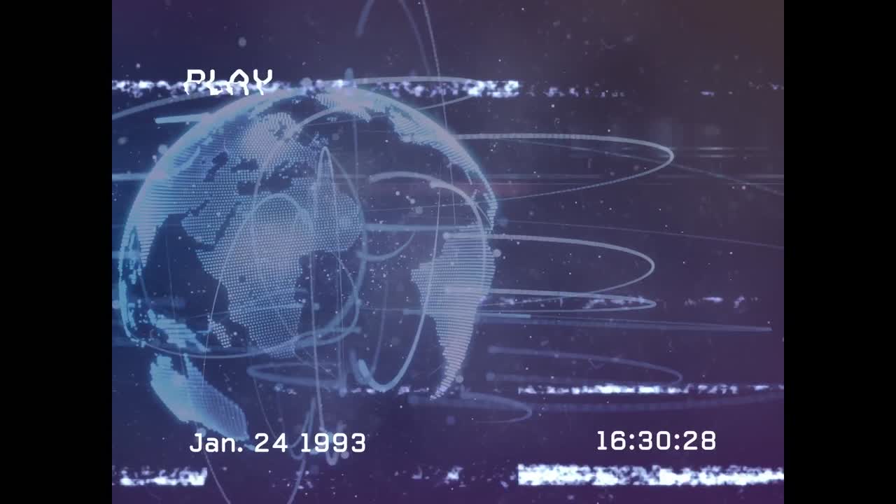 Animation of data processing and globe over blue background