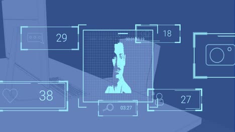 animation of profile and social media icons against office desk