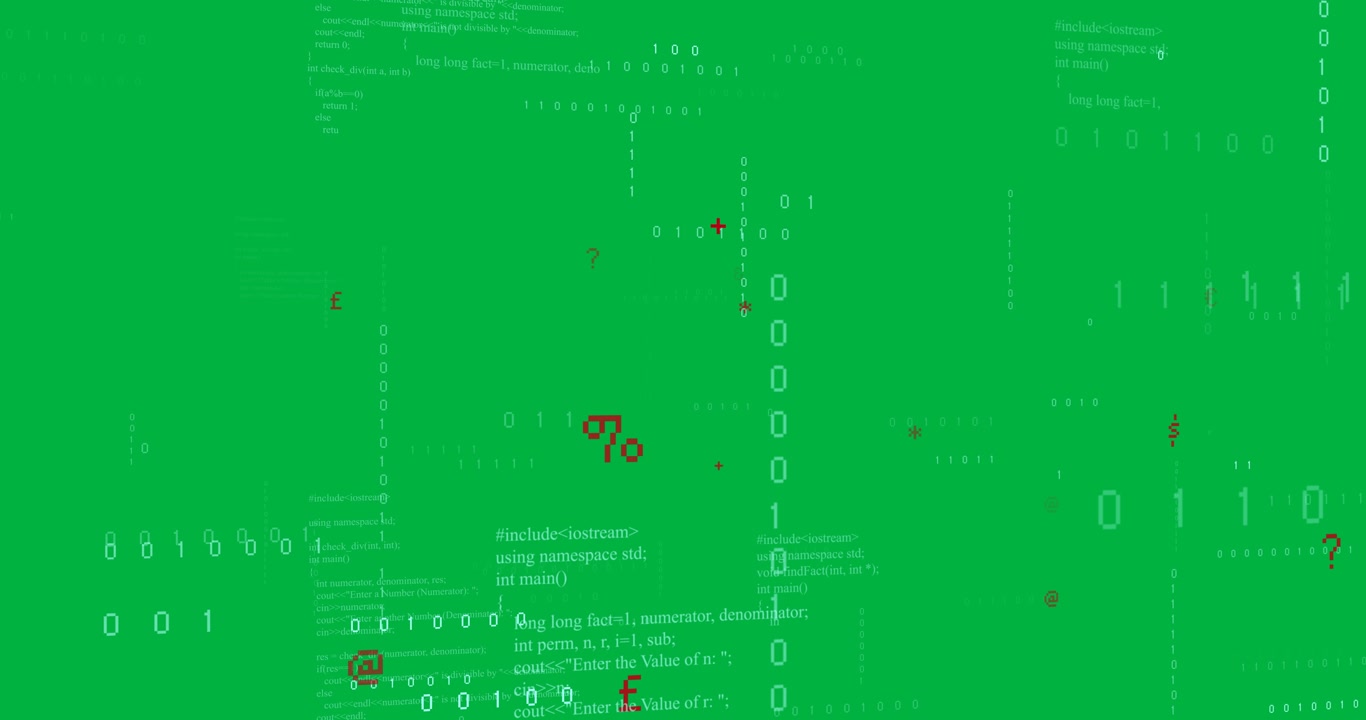 Animation of binary coding and data processing moving over transparent background
