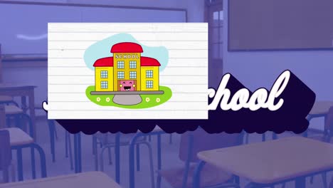 Animation-of-back-to-school-text-over-classroom