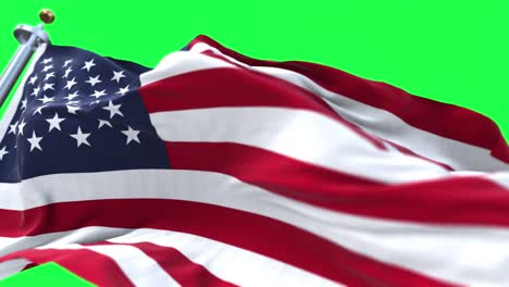 bandera estadounidense ondeando en el viento con pantalla verde en el fondo
