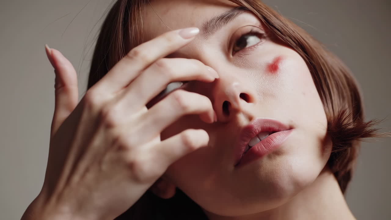 Close-up portrait of a woman with unique makeup