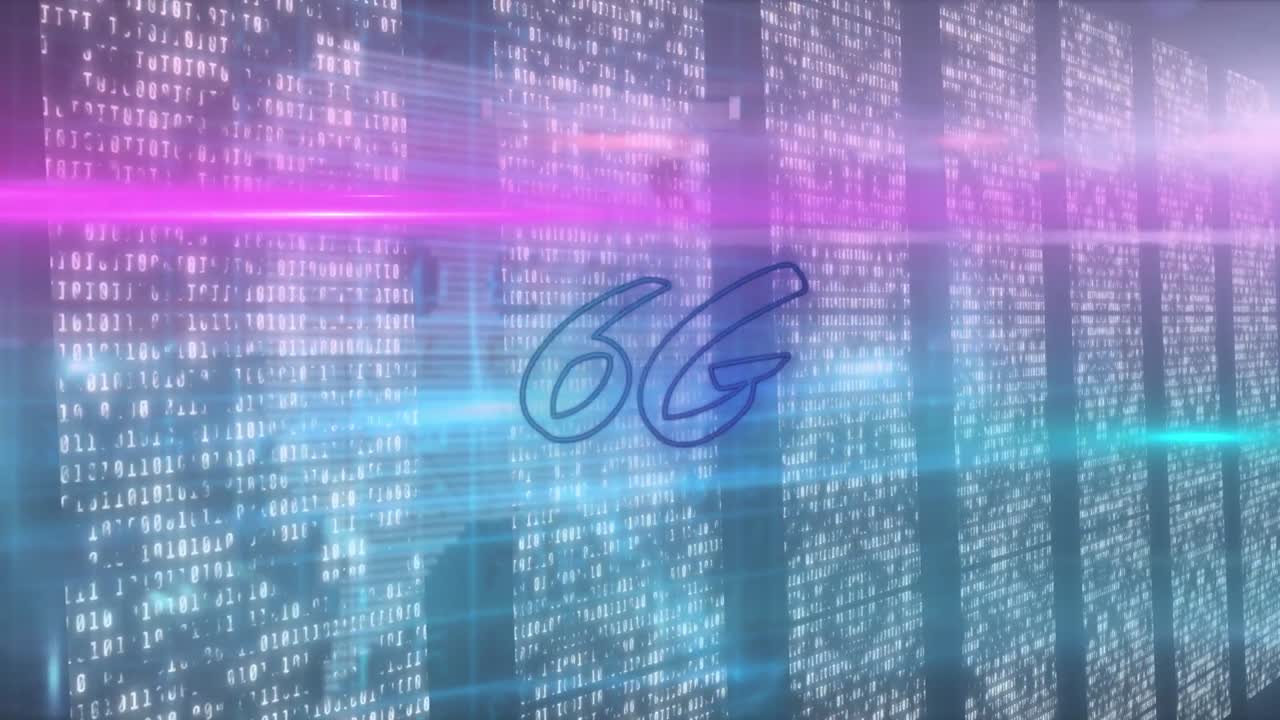 animación digital de texto de 6g contra un fondo en movimiento abstracto iluminado