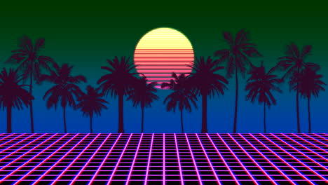 Sonnenuntergang-Im-Retro-Pixel-Art-Stil-Der-80er