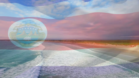 Animación-De-La-Bandera-De-Costa-Rica-Ondeando-Sobre-El-Paisaje-De-Playa