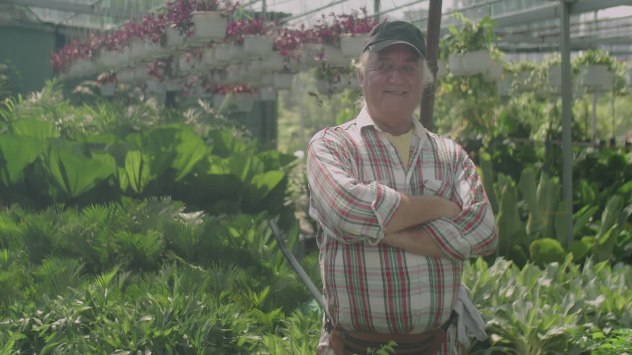 Portrait of Senior Nurseryman in Greenhouse