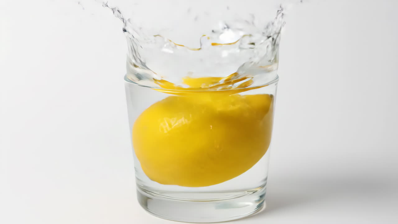 Lemon splashing into a glass of water