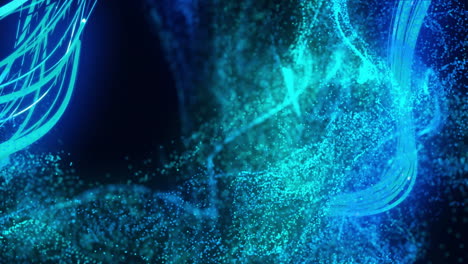 partículas azules abstractas que forman formas dinámicas, animación de visualización de datos digitales