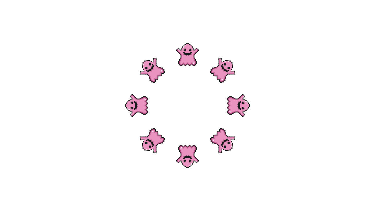 Sovrapposizione animata trasparente di pixel art con fantasma che ruota a 30 fps (3)