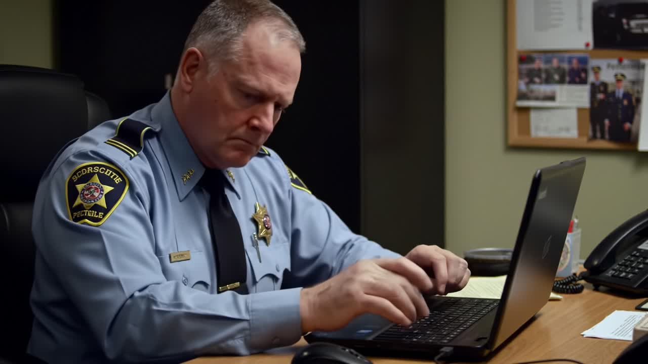 Police Officer Working on a Laptop