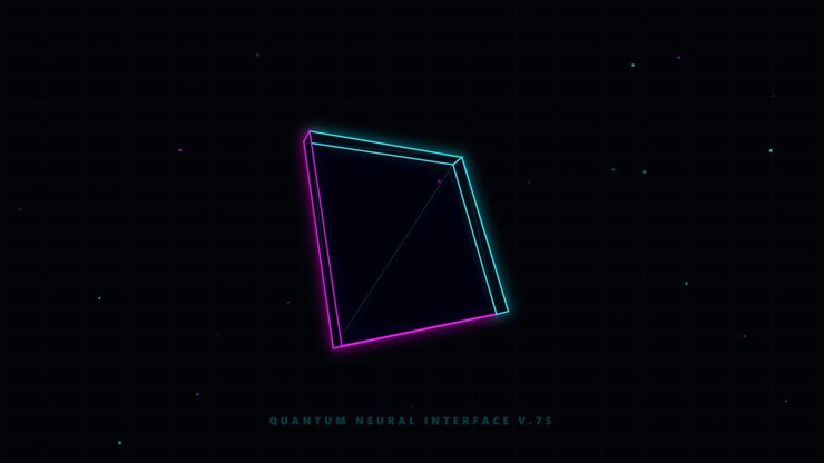 Rotating Neon Square Frame with Digital Interface Elements