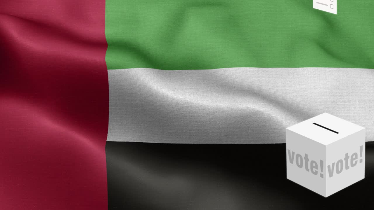 las urnas vuelan a la caja para los emiratos árabes unidos - la caja de votación delante de la bandera