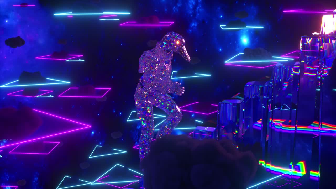 네온 공간에서 크리스탈 외계인