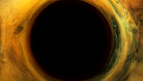 el remolino de tinta, el eclipse solar, el agujero negro, el círculo dorado.