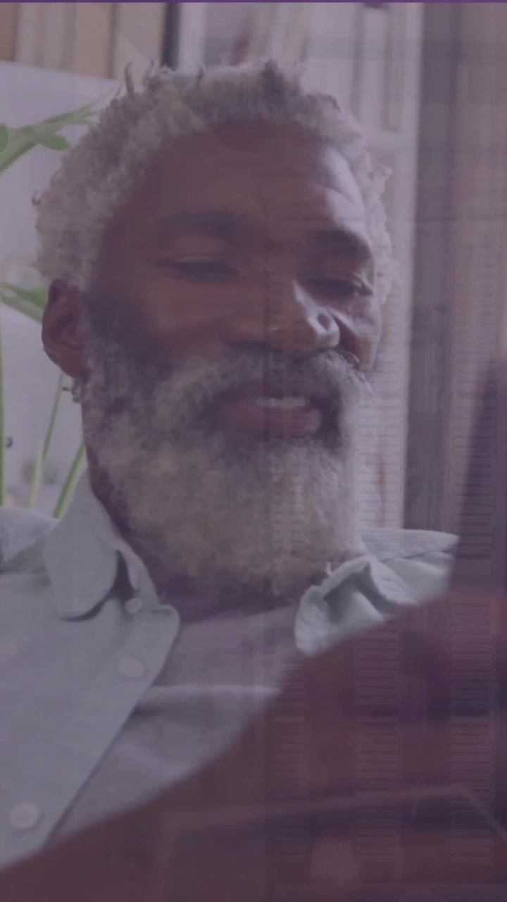 Animation of african american man using tablet over digital ai chat