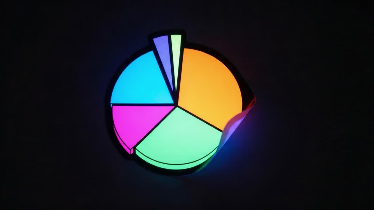 A Vibrantly Colored Pie Chart Transitioning Through Shades, Showcasing Segmented Sections in an Eye-Catching Display Against a Dark Background