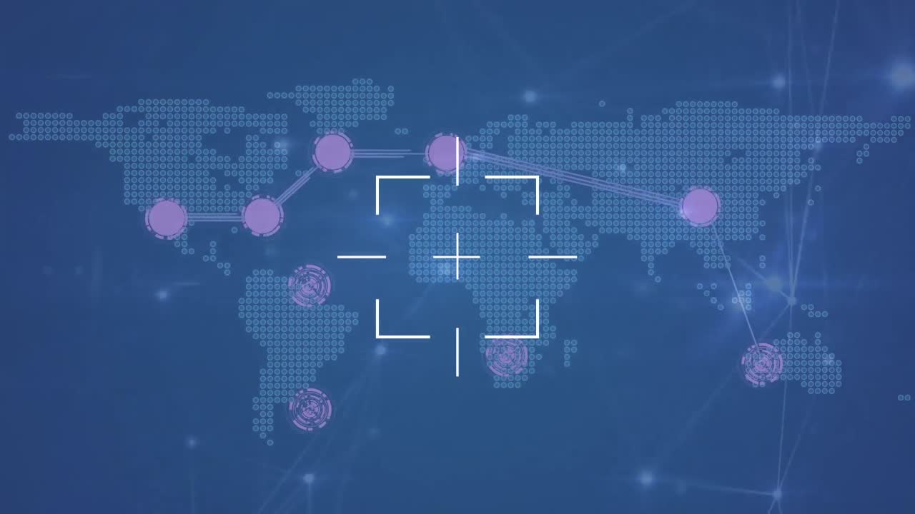 세계 지도를 가로지르는 연결 네트워크의 애니메이션