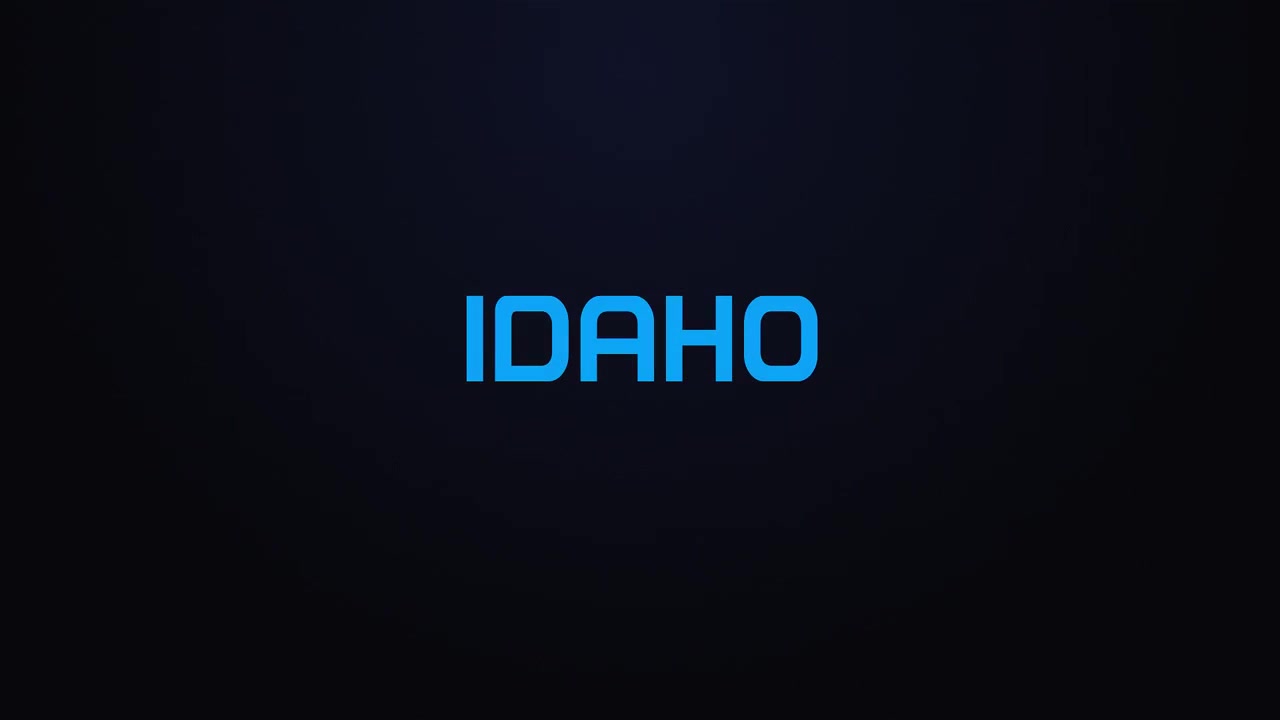 Glowing explosion IDAHO text reveal blue and pink