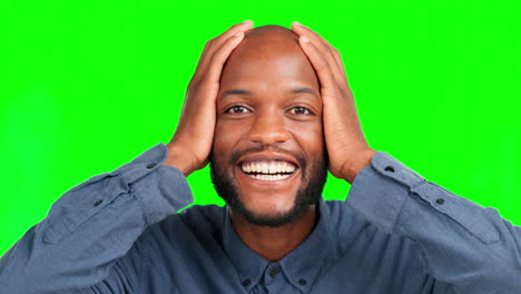 retrato, wow y buenas noticias con un hombre negro