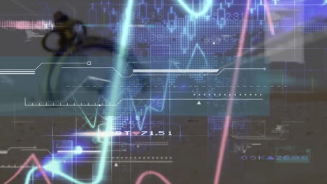 Animation of graph and data processing over clock on beach