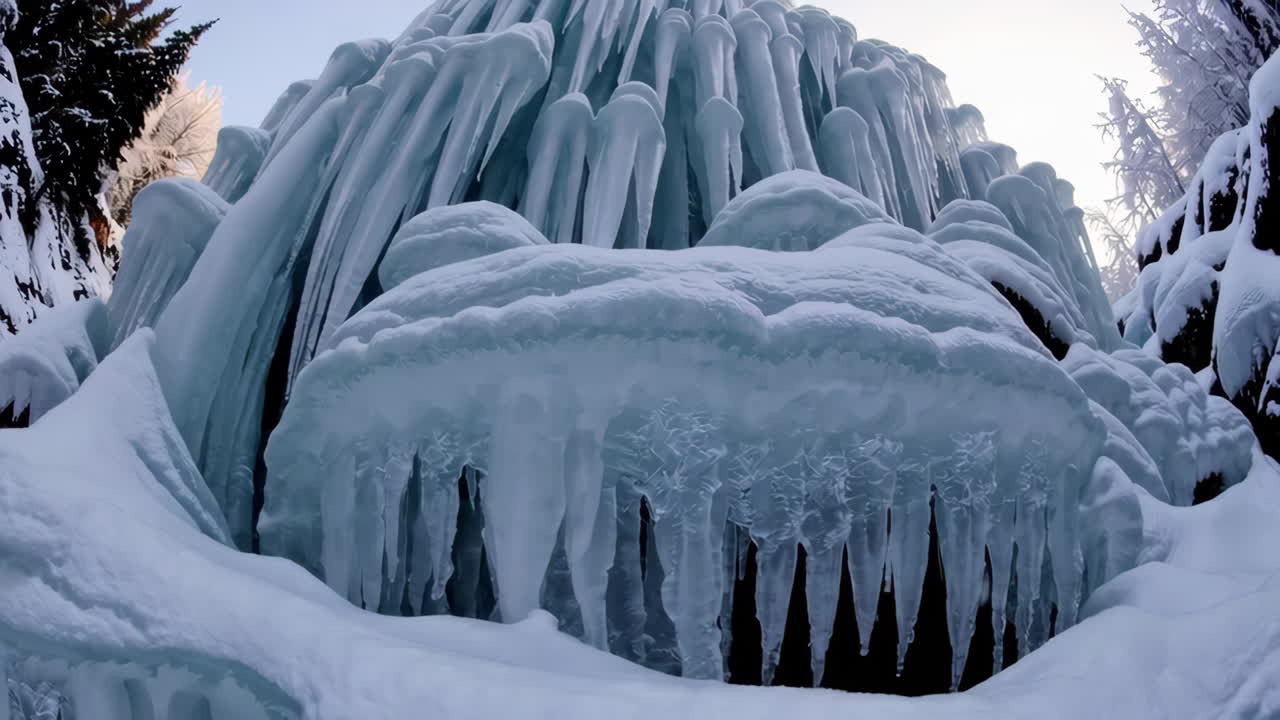 Frozen Waterfall with Icicles
