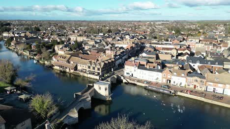 Old-stone-bridge-St-Ives-Cambridgeshire-UK-drone-aerial-view