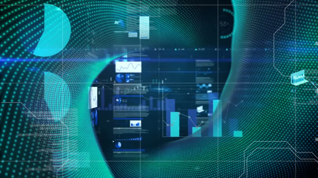 Animation of data processing over blue background