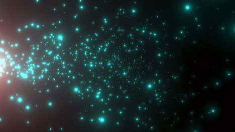 partículas verdes de movimiento y estrellas en el fondo abstracto de la galaxia