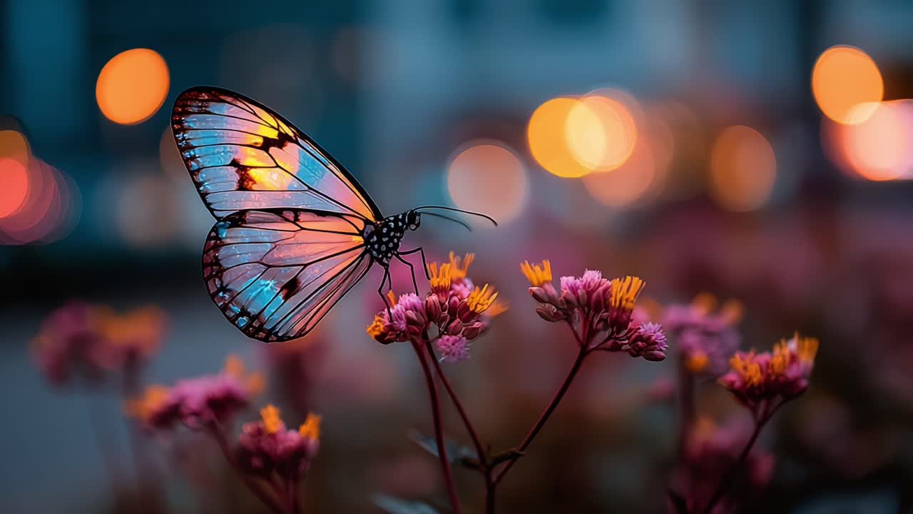 A Vibrant Butterfly Perched on Colorful Flowers in a Dreamy Bokeh Setting, Captured in a Serene Moment of Nature's Beauty and Tranquility