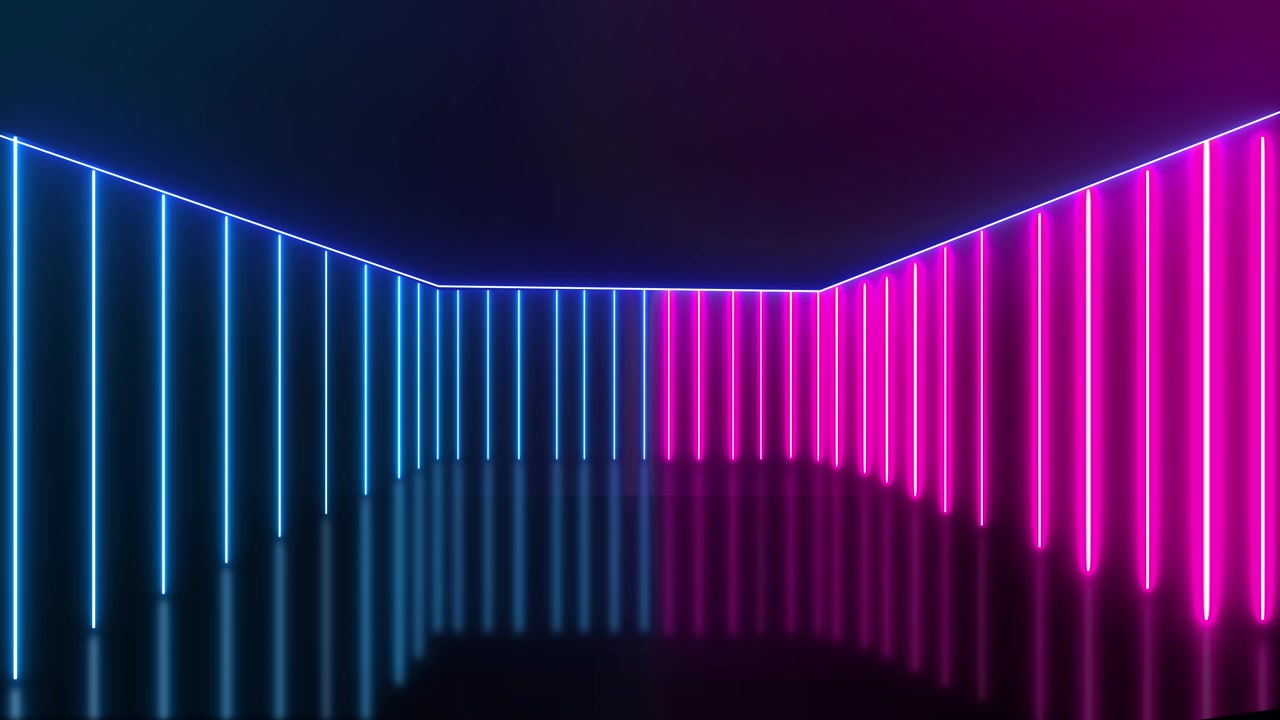 Sfondo al neon con raggi di luce colorati, concetto di studio futuristico con animazione laser brillante.