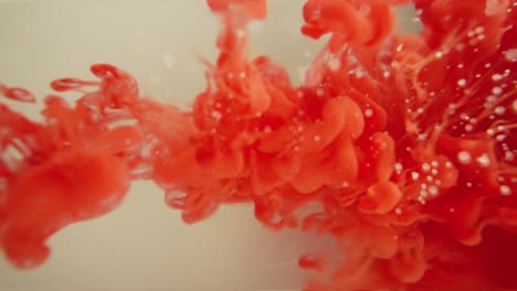 red paint in water, abstract patterns. drawing in an aquarium in slow motion