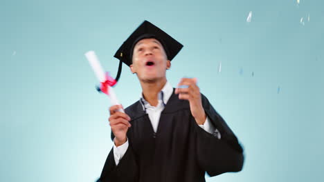 graduation, student and man in confetti