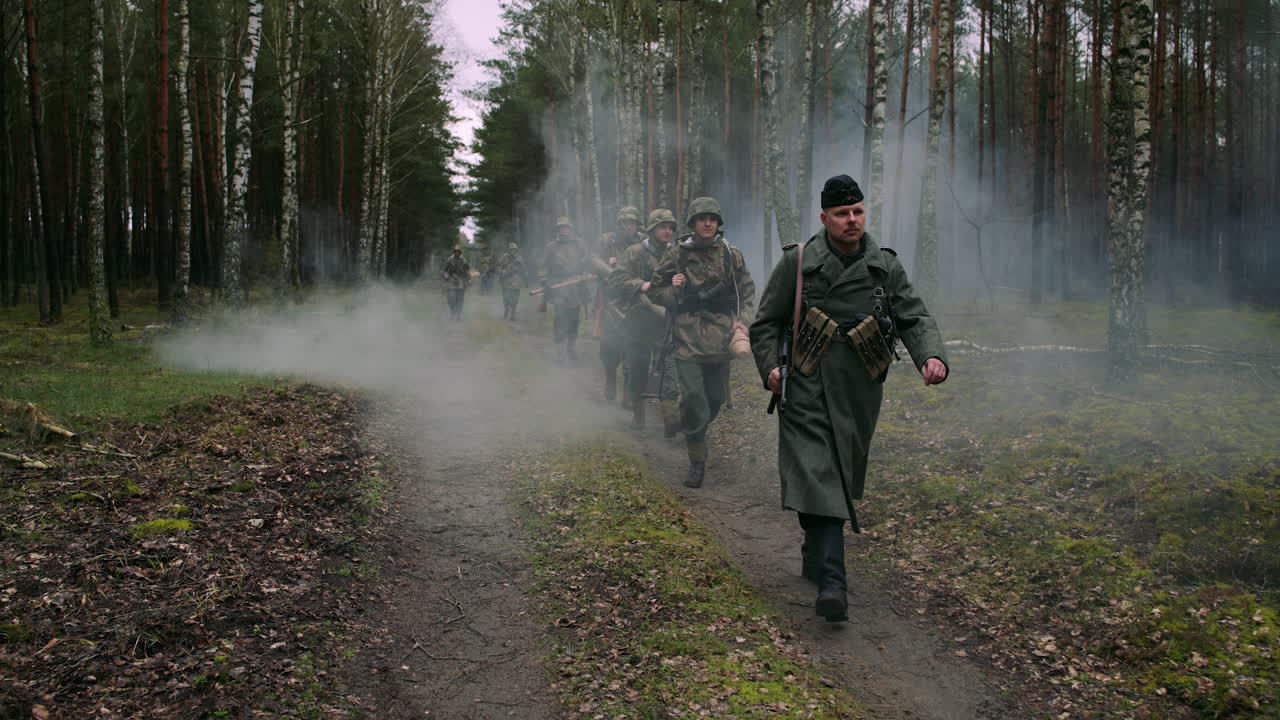 German Soldiers Marching Through a Forest