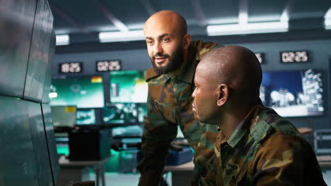 army unit working in governmental facility next to colleague