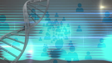 animation of dna strand over networks of connections with icons