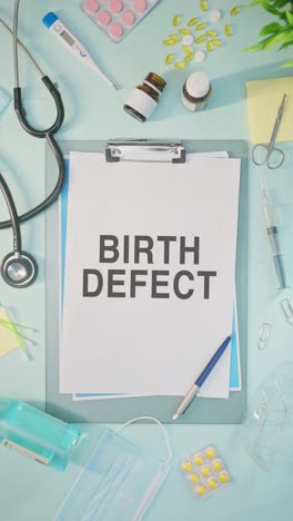 vertical video of birth defect written on medical paper