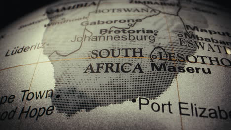 close-up view of a world globe, focusing on the south africa region.