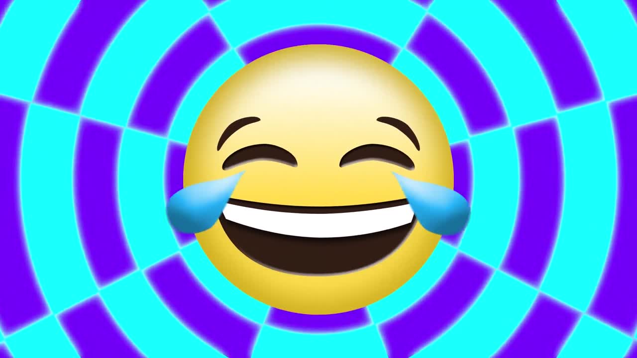 animación del icono de emoji sobre formas en movimiento