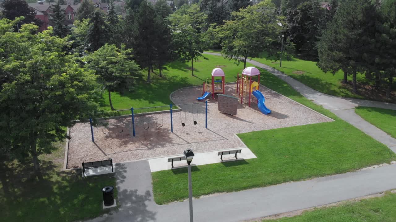 Empty Children's Playground Area Summer Aerial Forestbrook Park