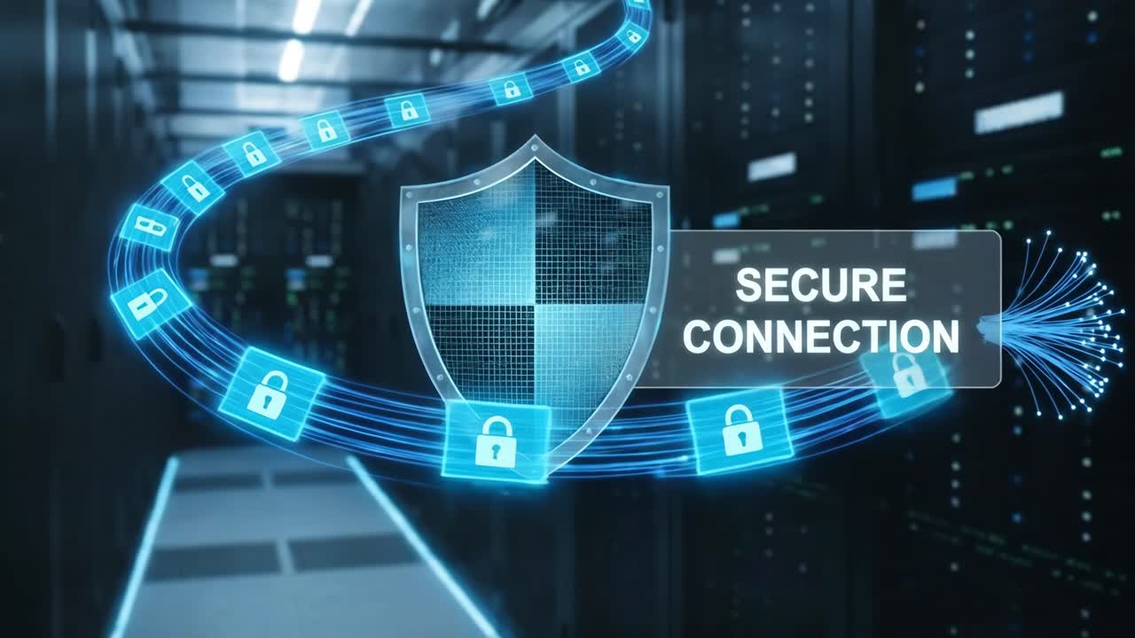 Secure Connection and Cybersecurity Concept in a Data Center