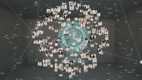 animation of globe made of photos of diverse users and connections over grey background