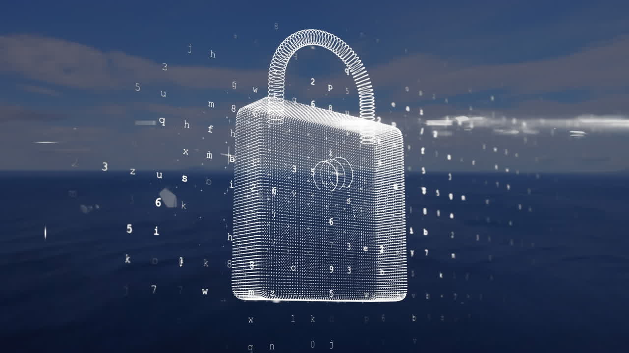 Animation of digital padlock over sea