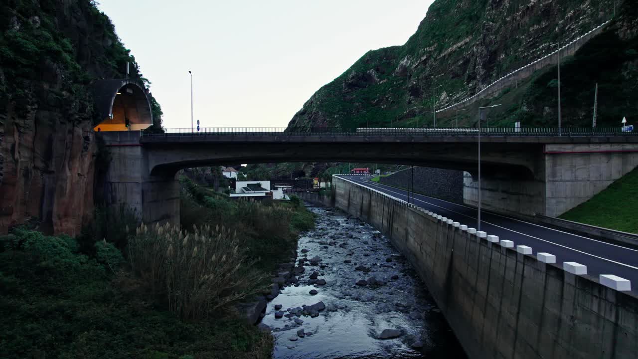 Bridge over a River in a Mountainous Area