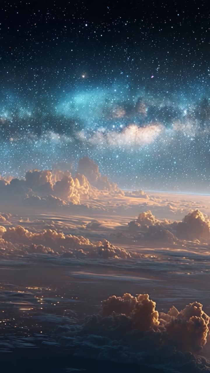A Beautiful Cosmic Landscape: Stunning View of the Milky Way Above Serene Clouds Underneath a Starry Night Sky