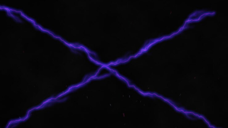 Linee viola di corrente elettrica che si incrociano su sfondo nero