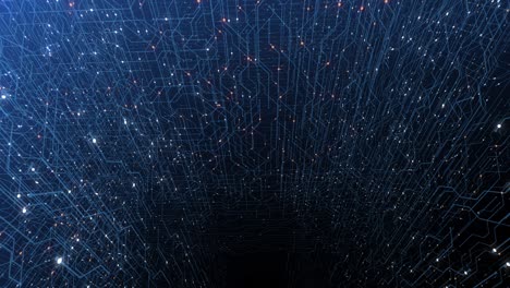 4k seamless loop of print circuit technology cyber and futuristic concept. circuit board with moving electrons. cpu processing data. futuristic hud technology screen data animation.