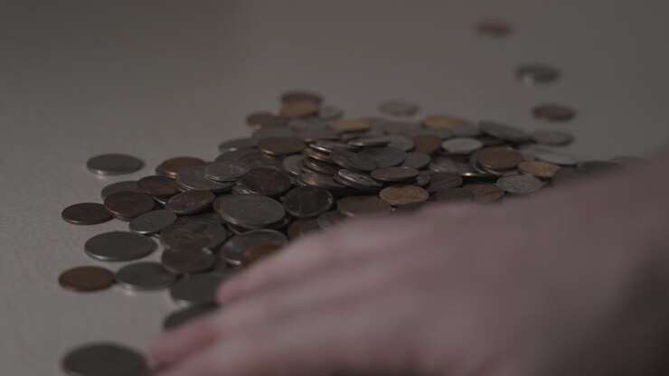 Smistamento di varie monete da un mucchio
